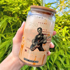 Abraham Lincoln Playing Guitar 250th Anniversary Glass Can 250 Years 1776 2026 4th July USA Flag We The People