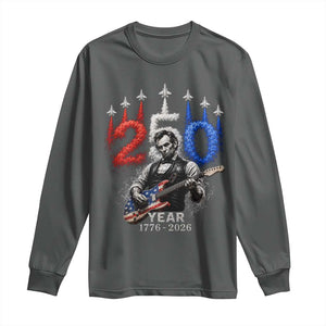 Vintage Abraham Lincoln Abe Lincoln Playing Guitar 250 Years Long Sleeve Shirt 1776 2026 Humor Patriotic TS10 Dark Heather Print Your Wear