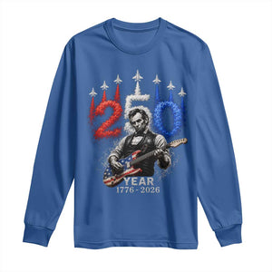 Vintage Abraham Lincoln Abe Lincoln Playing Guitar 250 Years Long Sleeve Shirt 1776 2026 Humor Patriotic TS10 Royal Blue Print Your Wear