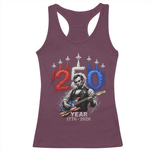 Vintage Abraham Lincoln Abe Lincoln Playing Guitar 250 Years Racerback Tank Top 1776 2026 Humor Patriotic TS10 Maroon Print Your Wear