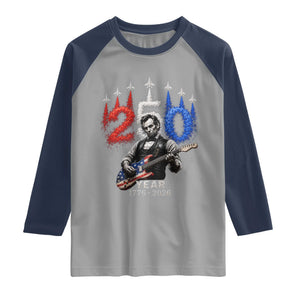 Vintage Abraham Lincoln Abe Lincoln Playing Guitar 250 Years Raglan Shirt 1776 2026 Humor Patriotic TS10 Sport Gray Navy Print Your Wear
