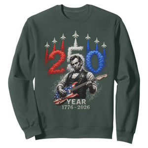 Vintage Abraham Lincoln Abe Lincoln Playing Guitar 250 Years Sweatshirt 1776 2026 Humor Patriotic TS10 Dark Forest Green Print Your Wear