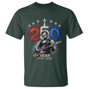 Vintage Abraham Lincoln Abe Lincoln Playing Guitar 250 Years T Shirt 1776 2026 Humor Patriotic TS10 Dark Forest Green Print Your Wear