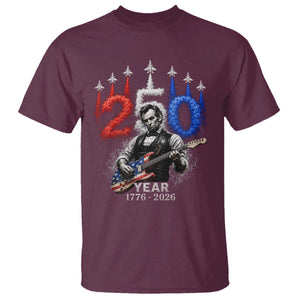 Vintage Abraham Lincoln Abe Lincoln Playing Guitar 250 Years T Shirt 1776 2026 Humor Patriotic TS10 Maroon Print Your Wear