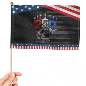 Vintage Abraham Lincoln Abe Lincoln Playing Guitar 250 Years Patriotic Handheld Flag 1776 2026 Humor Patriotic TS10 Distressed 8.2" × 5.5" Black Blue Print Your Wear