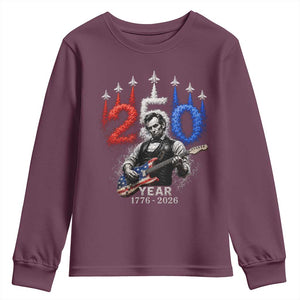 Vintage Abraham Lincoln Abe Lincoln Playing Guitar 250 Years Youth Sweatshirt 1776 2026 Humor Patriotic TS10 Maroon Print Your Wear