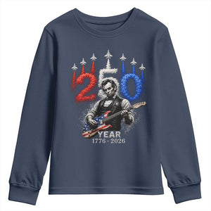 Vintage Abraham Lincoln Abe Lincoln Playing Guitar 250 Years Youth Sweatshirt 1776 2026 Humor Patriotic TS10 Navy Print Your Wear