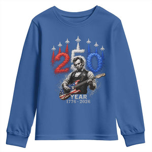 Vintage Abraham Lincoln Abe Lincoln Playing Guitar 250 Years Youth Sweatshirt 1776 2026 Humor Patriotic TS10 Royal Blue Print Your Wear