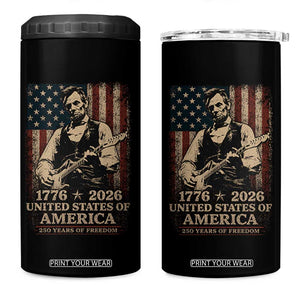 Vintage Abraham Lincoln Abe Lincoln Playing Guitar 250 Years 4 in 1 Can Cooler Tumbler 1776 2026 Humor Patriotic USA Flag TS10 One Size: 16 oz Black Print Your Wear