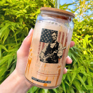 Vintage Abraham Lincoln Abe Lincoln Playing Guitar 250 Years Glass Can 1776 2026 Humor Patriotic USA Flag TS10 Black Print Your Wear