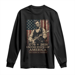 Vintage Abraham Lincoln Abe Lincoln Playing Guitar 250 Years Long Sleeve Shirt 1776 2026 Humor Patriotic USA Flag TS10 Black Print Your Wear