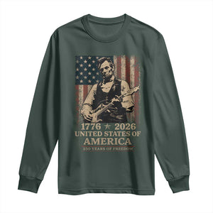Vintage Abraham Lincoln Abe Lincoln Playing Guitar 250 Years Long Sleeve Shirt 1776 2026 Humor Patriotic USA Flag TS10 Dark Forest Green Print Your Wear