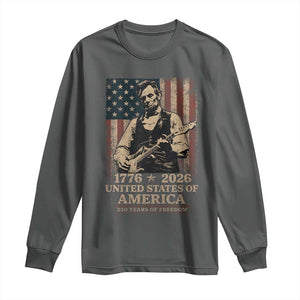 Vintage Abraham Lincoln Abe Lincoln Playing Guitar 250 Years Long Sleeve Shirt 1776 2026 Humor Patriotic USA Flag TS10 Dark Heather Print Your Wear