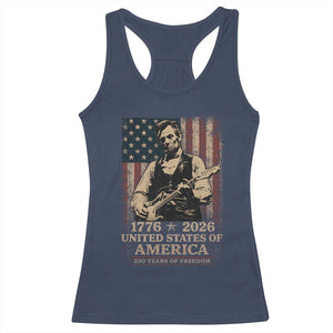 Vintage Abraham Lincoln Abe Lincoln Playing Guitar 250 Years Racerback Tank Top 1776 2026 Humor Patriotic USA Flag TS10 Navy Print Your Wear
