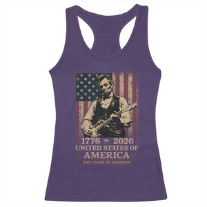 Vintage Abraham Lincoln Abe Lincoln Playing Guitar 250 Years Racerback Tank Top 1776 2026 Humor Patriotic USA Flag TS10 Purple Print Your Wear