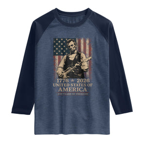 Vintage Abraham Lincoln Abe Lincoln Playing Guitar 250 Years Raglan Shirt 1776 2026 Humor Patriotic USA Flag TS10 Heather Denim Navy Print Your Wear