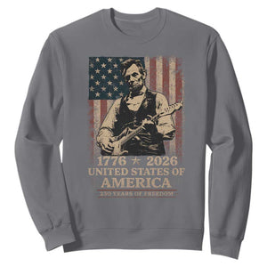 Vintage Abraham Lincoln Abe Lincoln Playing Guitar 250 Years Sweatshirt 1776 2026 Humor Patriotic USA Flag TS10 Charcoal Print Your Wear