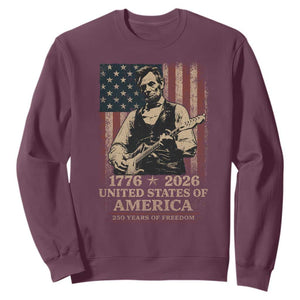 Vintage Abraham Lincoln Abe Lincoln Playing Guitar 250 Years Sweatshirt 1776 2026 Humor Patriotic USA Flag TS10 Maroon Print Your Wear