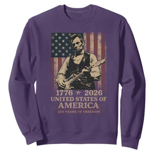 Vintage Abraham Lincoln Abe Lincoln Playing Guitar 250 Years Sweatshirt 1776 2026 Humor Patriotic USA Flag TS10 Purple Print Your Wear