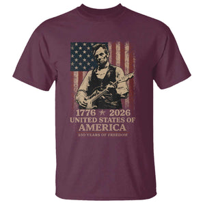 Vintage Abraham Lincoln Abe Lincoln Playing Guitar 250 Years T Shirt 1776 2026 Humor Patriotic USA Flag TS10 Maroon Print Your Wear