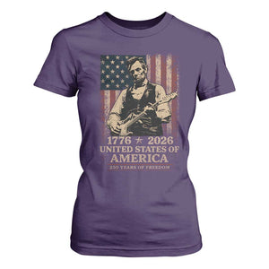 Vintage Abraham Lincoln Abe Lincoln Playing Guitar 250 Years T Shirt For Women 1776 2026 Humor Patriotic USA Flag TS10 Purple Print Your Wear