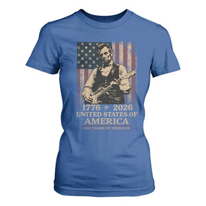 Vintage Abraham Lincoln Abe Lincoln Playing Guitar 250 Years T Shirt For Women 1776 2026 Humor Patriotic USA Flag TS10 Royal Blue Print Your Wear