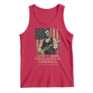 Vintage Abraham Lincoln Abe Lincoln Playing Guitar 250 Years Tank Top 1776 2026 Humor Patriotic USA Flag TS10 Red Print Your Wear