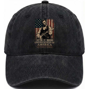 Vintage Abraham Lincoln Abe Lincoln Playing Guitar 250 Years Washed Cotton Baseball Cap 1776 2026 Humor Patriotic USA Flag TS10 Print Your Wear