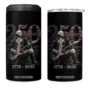 Vintage George Washington Playing Guitar 250 Years 4 in 1 Can Cooler Tumbler 1776 2026 Humor Patriotic USA Flag TS10 One Size: 16 oz Black Print Your Wear