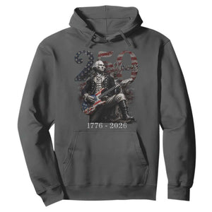 Vintage George Washington Playing Guitar 250 Years Hoodie 1776 2026 Humor Patriotic USA Flag TS10 Dark Heather Print Your Wear