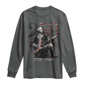 Vintage George Washington Playing Guitar 250 Years Long Sleeve Shirt 1776 2026 Humor Patriotic USA Flag TS10 Dark Heather Print Your Wear