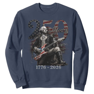 Vintage George Washington Playing Guitar 250 Years Sweatshirt 1776 2026 Humor Patriotic USA Flag TS10 Navy Print Your Wear