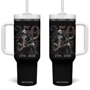 Vintage George Washington Playing Guitar 250 Years Tumbler With Handle 1776 2026 Humor Patriotic USA Flag TS10 One Size: 40 oz Black Print Your Wear