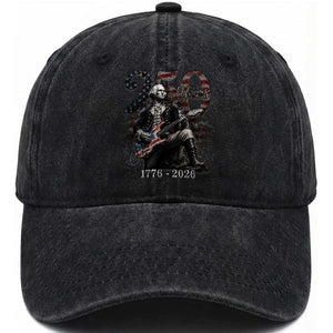 Vintage George Washington Playing Guitar 250 Years Washed Cotton Baseball Cap 1776 2026 Humor Patriotic USA Flag TS10 Print Your Wear