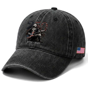 Vintage George Washington Playing Guitar 250 Years Washed Cotton Baseball Cap 1776 2026 Humor Patriotic USA Flag TS10 Print Your Wear