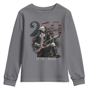 Vintage George Washington Playing Guitar 250 Years Youth Sweatshirt 1776 2026 Humor Patriotic USA Flag TS10 Charcoal Print Your Wear