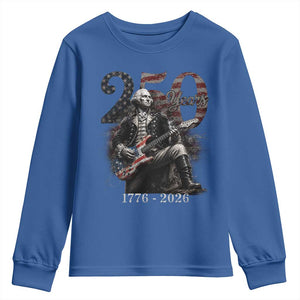 Vintage George Washington Playing Guitar 250 Years Youth Sweatshirt 1776 2026 Humor Patriotic USA Flag TS10 Royal Blue Print Your Wear
