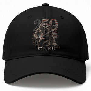 Vintage Bigfoot Playing Guitar 250 Years Baseball Cap 1776 2026 Bigfoot Patriotic USA Flag Sasquatch