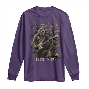 Vintage Bigfoot Playing Guitar 250 Years Long Sleeve Shirt 1776 2026 Bigfoot Patriotic USA Flag Sasquatch TS10 Purple Print Your Wear