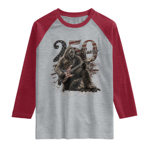 Vintage Bigfoot Playing Guitar 250 Years Raglan Shirt 1776 2026 Bigfoot Patriotic USA Flag Sasquatch TS10 Heather Gray Heather Red Print Your Wear