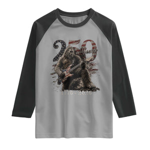 Vintage Bigfoot Playing Guitar 250 Years Raglan Shirt 1776 2026 Bigfoot Patriotic USA Flag Sasquatch TS10 Sport Gray Black Print Your Wear