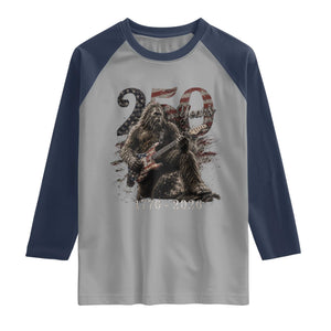 Vintage Bigfoot Playing Guitar 250 Years Raglan Shirt 1776 2026 Bigfoot Patriotic USA Flag Sasquatch TS10 Sport Gray Navy Print Your Wear
