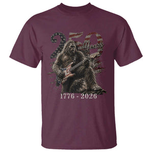 Vintage Bigfoot Playing Guitar 250 Years T Shirt 1776 2026 Bigfoot Patriotic USA Flag Sasquatch TS10 Maroon Print Your Wear