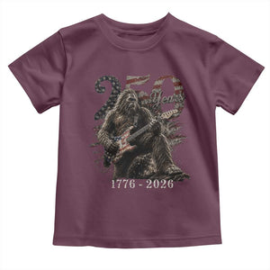 Vintage Bigfoot Playing Guitar 250 Years Toddler T Shirt 1776 2026 Bigfoot Patriotic USA Flag Sasquatch TS10 Maroon Print Your Wear