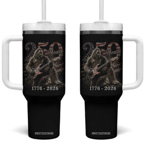 Vintage Bigfoot Playing Guitar 250 Years Tumbler With Handle 1776 2026 Bigfoot Patriotic USA Flag Sasquatch TS10 One Size: 40 oz Black Print Your Wear