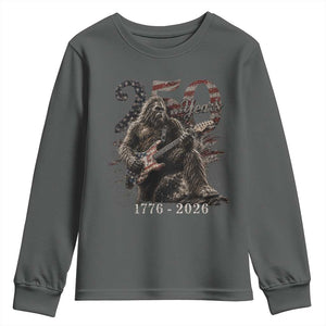 Vintage Bigfoot Playing Guitar 250 Years Youth Sweatshirt 1776 2026 Bigfoot Patriotic USA Flag Sasquatch TS10 Dark Heather Print Your Wear