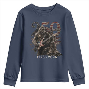 Vintage Bigfoot Playing Guitar 250 Years Youth Sweatshirt 1776 2026 Bigfoot Patriotic USA Flag Sasquatch TS10 Navy Print Your Wear