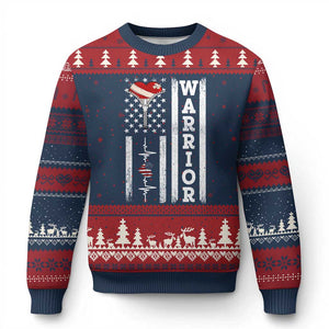 Cool Heart Surgery Warrior Ugly Christmas Sweater Coronary Bypass Artery Open Heart Surgery Heartbeat American Flag