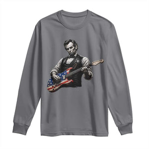 Vintage Abraham Lincoln Abe Lincoln Playing Guitar Long Sleeve Shirt Humor Patriotic TS10 Charcoal Print Your Wear