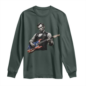 Vintage Abraham Lincoln Abe Lincoln Playing Guitar Long Sleeve Shirt Humor Patriotic TS10 Dark Forest Green Print Your Wear